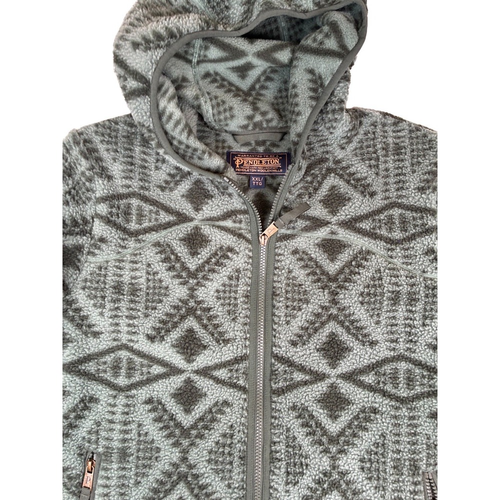 Pendleton Mens XXL Fleece Zip Hoodie Jacket Sage Green Geometric Southwest Aztec